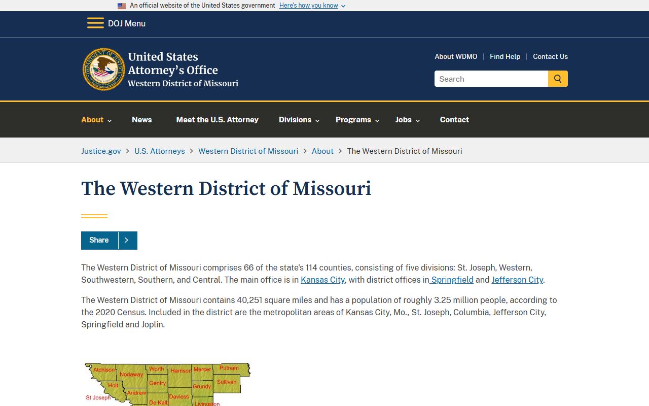 Stone County Circuit Court records and DOJ Western District of Missouri divisions