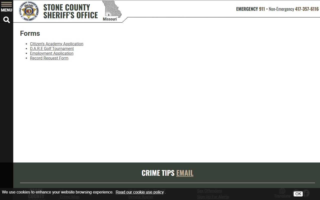Stone County arrest records and charges sheriff forms page