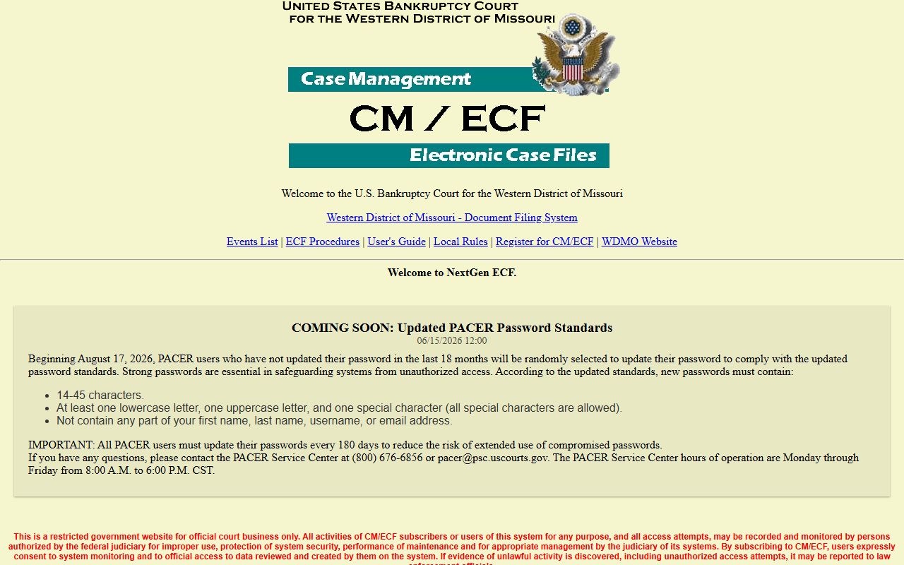 Stone County court dockets Western District of Missouri Bankruptcy CM ECF login