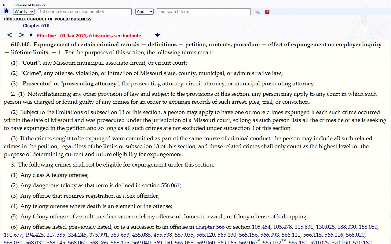 Stone County criminal court records Missouri criminal record expungement statute