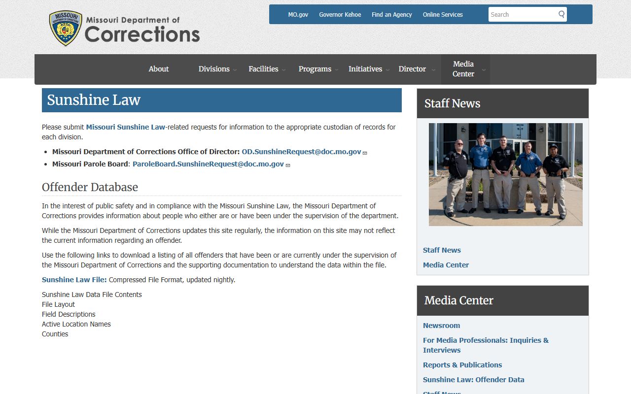 Stone County inmate search Missouri DOC Sunshine Law offender data