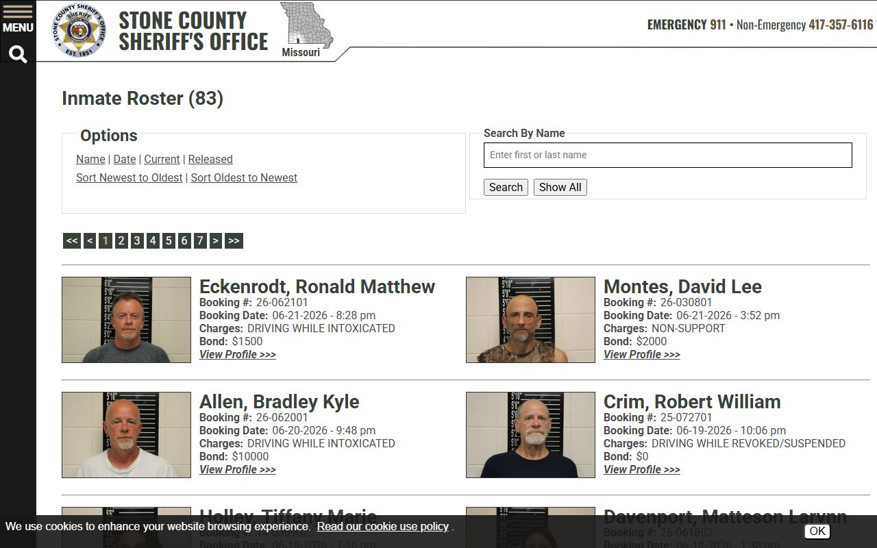 Stone County inmate search current roster