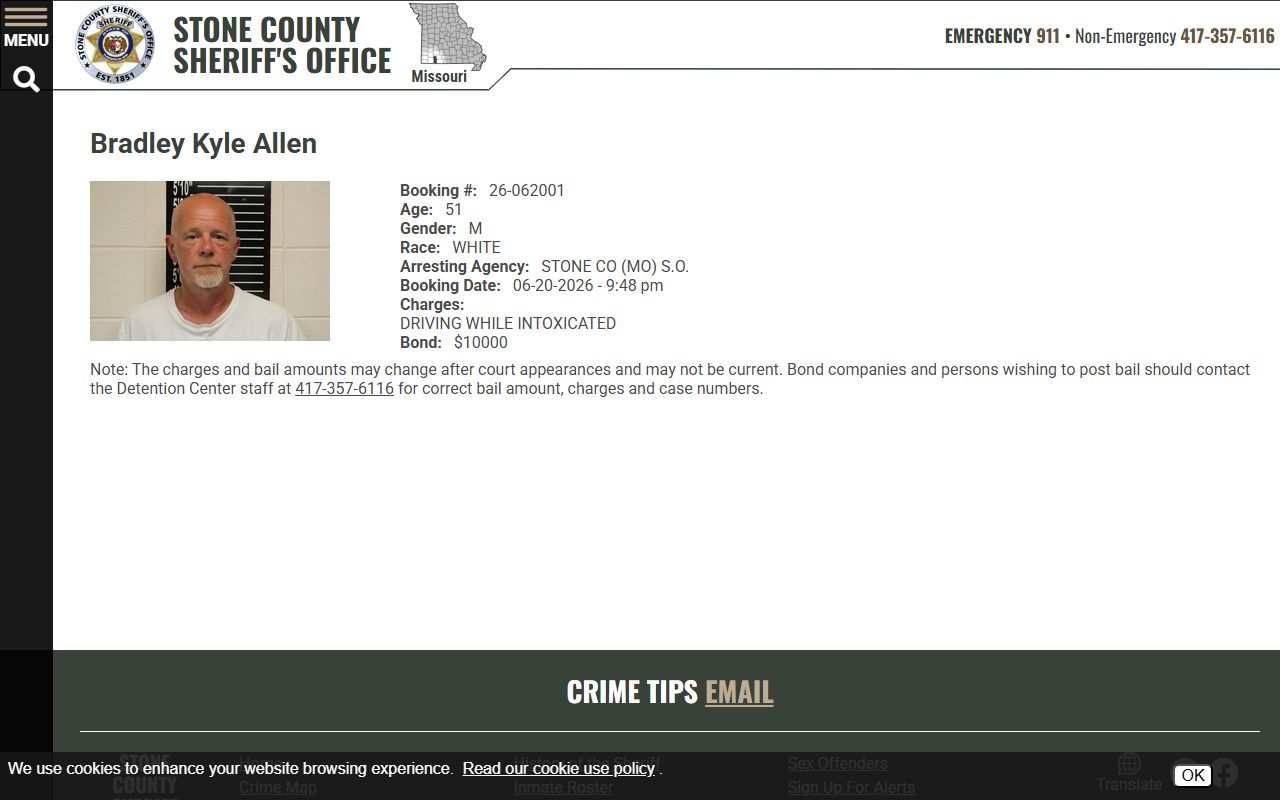 Stone County inmate search sample inmate profile