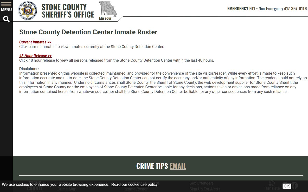 Stone County inmate search roster choice page