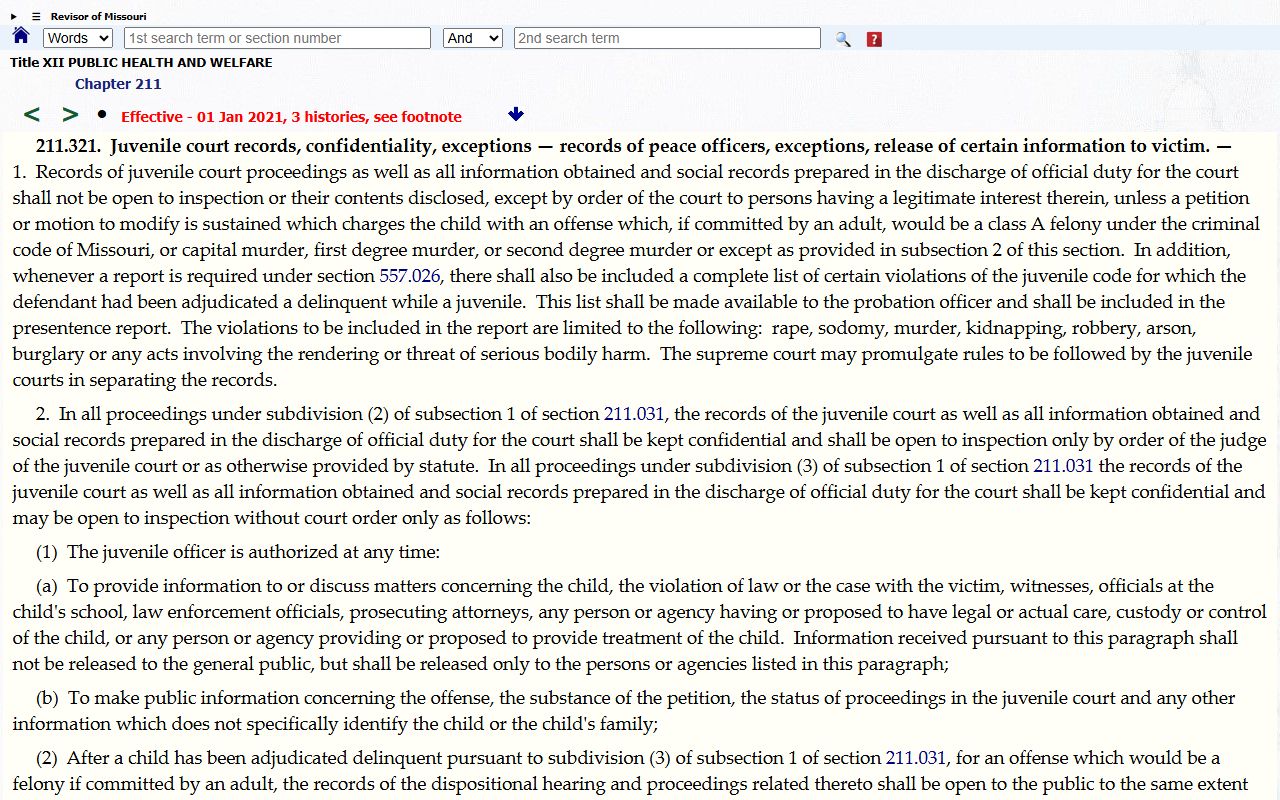 Stone County probate records Missouri juvenile court confidentiality statute
