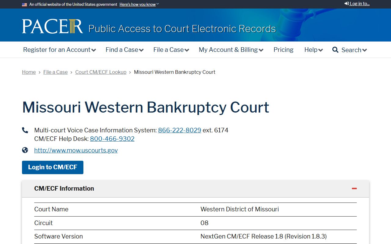 Stone County probate records PACER Missouri Western Bankruptcy lookup