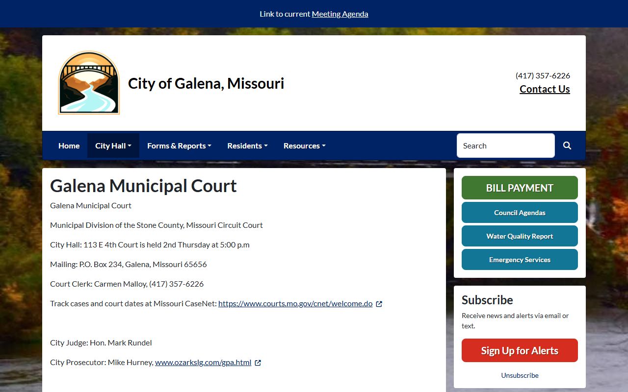 Stone County traffic court records Galena Municipal Court page