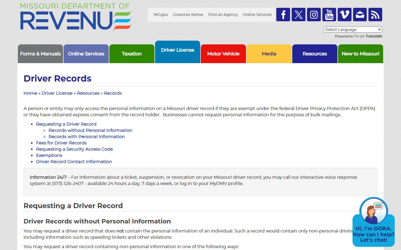 Stone County traffic court records Missouri DOR driving records