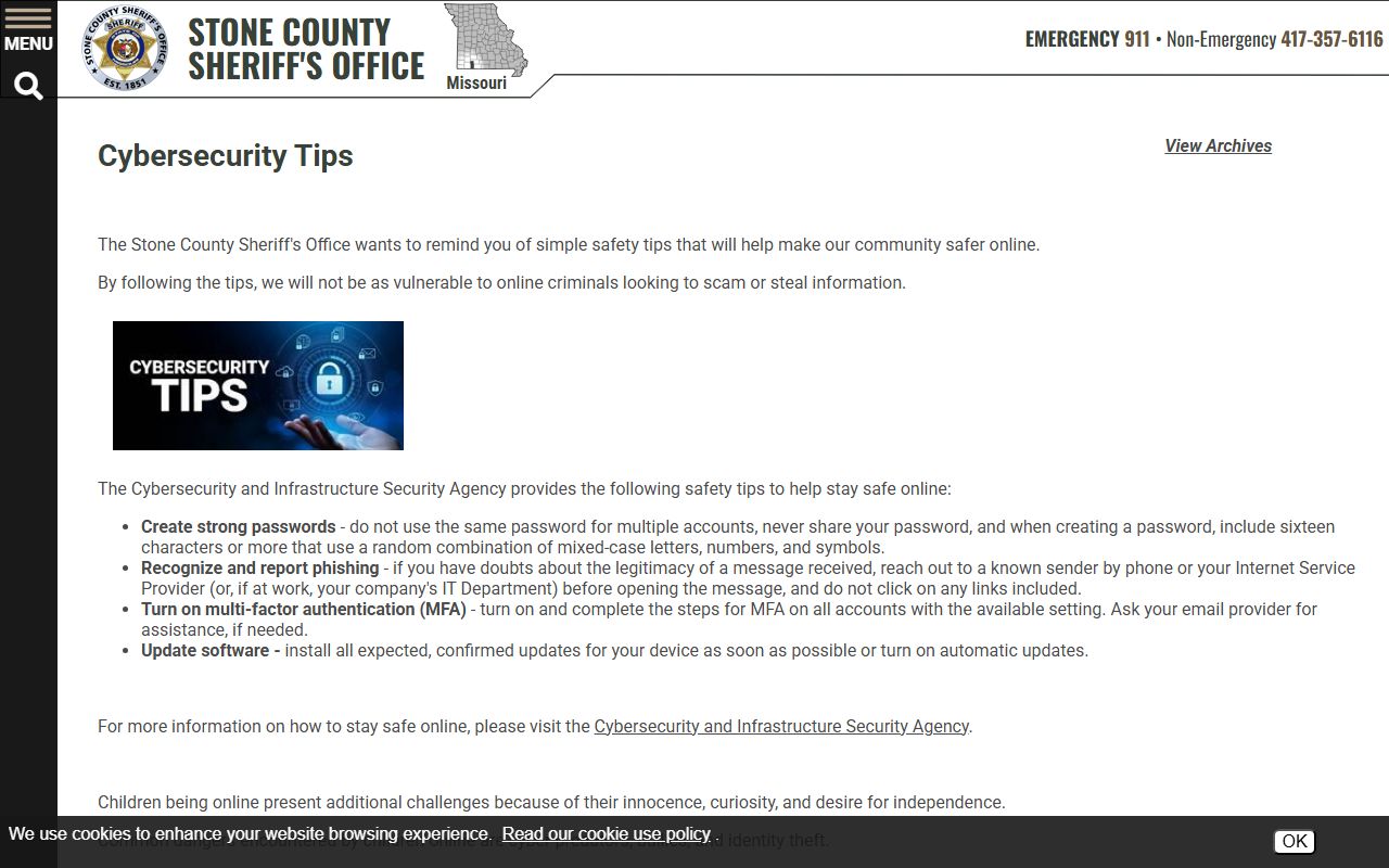 Stone County warrant search sheriff message page