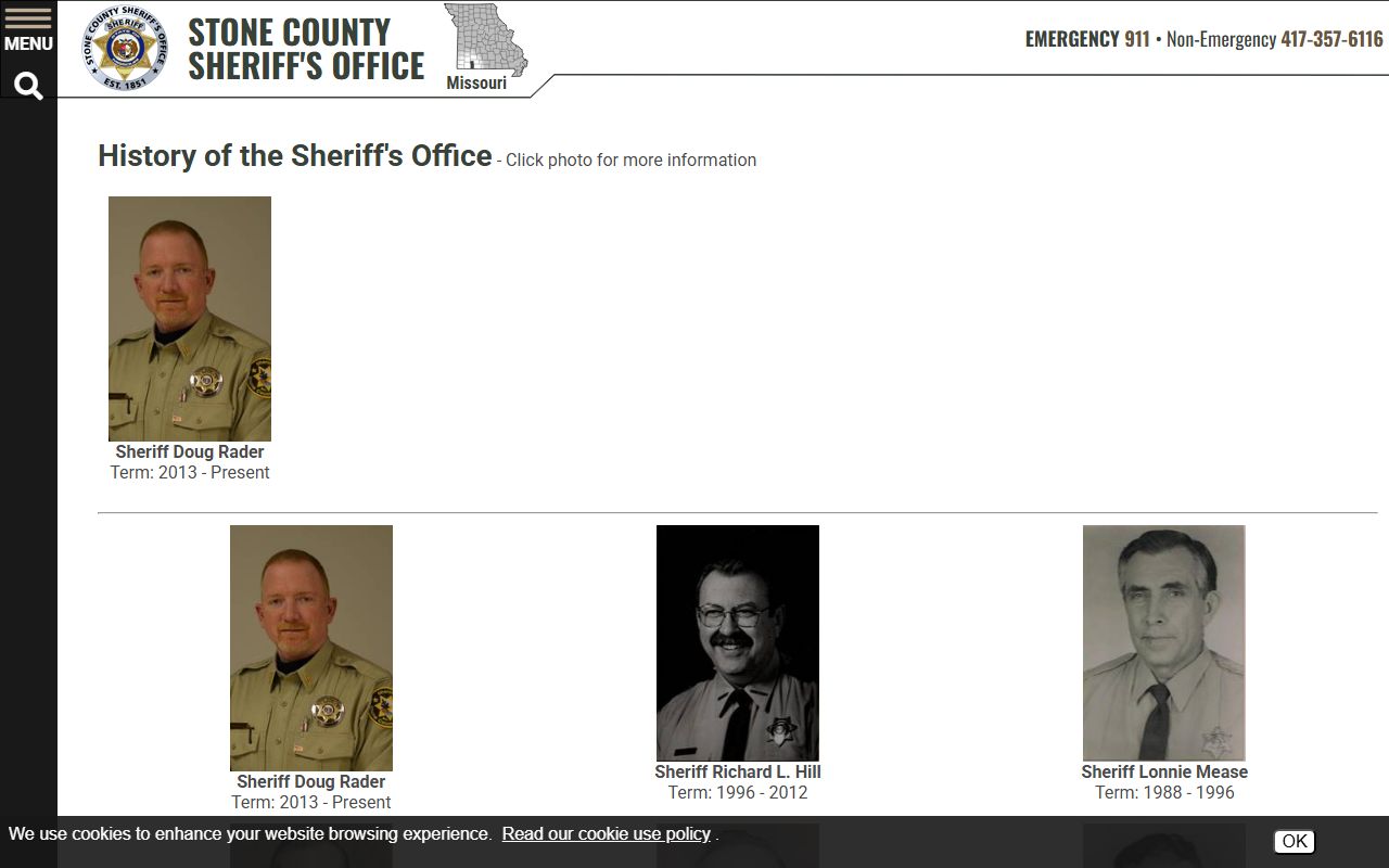 Stone County warrant search sheriff history page
